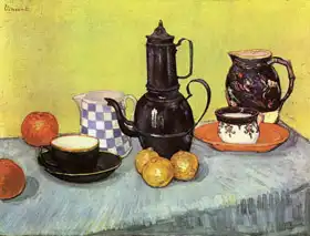 Gogh, Vincent van: Zátiší s modrou konvičkou na čaj a ovocem