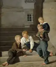 Hansen, Constantin: Kluci hrají kostky v paláci Cristianborg v Kodani