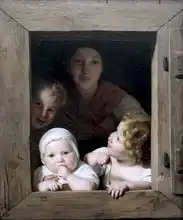 Waldmüller, Ferdinand Georg: Mladá selka se třemi dětmi v okně