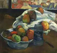 Gauguin, Paul: Mísa ovoce a džbán před oknem