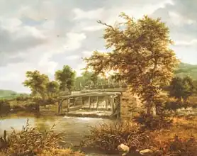 Ruisdael, Jacob: Wooded river landscape with a sluice gate