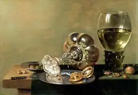 Sant, Hans van: Still life with glass of wine, tazza and a pewter plate