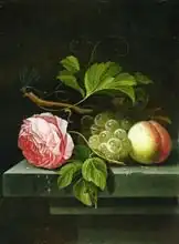 Borman, Johannes: Still Life with a Rose, Grapes and Peach