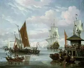 Blaauw, Johannes de: Estuary Scene with Boats and Fisherman