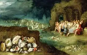 Francken, Frans (ml.): Still life of shells with the Feast of the Gods