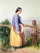 Lee, William: Country girl standing by a fence