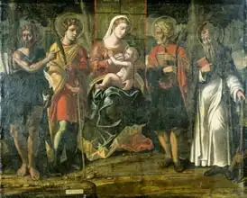 Italská škola (16. století): Madonna and Child with John the Baptist, Anthony and other saints