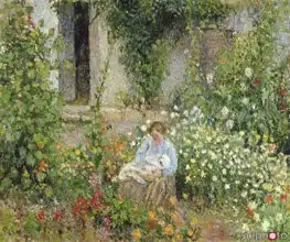 Pissarro, Camille: Matka s dítětem mezi květinami