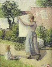 Pissarro, Camille: Žena věšící prádlo