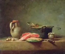 Chardin, Jean-Siméon: Copper Cauldron with a Pitcher and a Slice of Salmon
