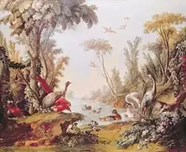 Boucher, Francois: Lake with geese, storks, parrots and herons