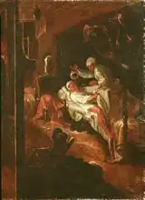 Coulom, Jean de: La Rancune Maliciously Pours her Chamber Pot over the Merchant from the Bas-Maine, from Roman Comique by Paul Scarron