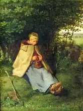 Millet, J. F.: Knitter or a Seated Shepherdess Knitting