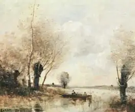 Corot, J. B. Camille: Fishermen moored at a bank