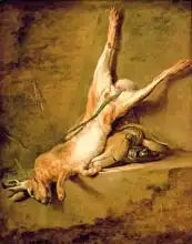 Chardin, Jean-Siméon: Dead hare with powder horn and gamebag