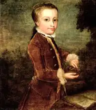 Zoffany, Joseph Johan: Portrait of Wolfgang Amadeus Mozart (1756-91) aged eight, holding a bird nest