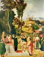 Giorgione: Moses being tested by the Pharaoh