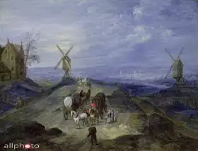 Brueghel, Jan (st.): Krajina s větrnými mlýny