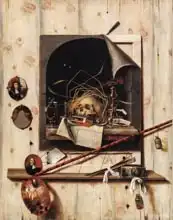 Gysbrechts, Cornelis Norbertus: Trompe loeil with Studio Wall and Vanitas Still Life