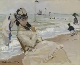 Monet, Claude: Camille on the Beach in Trouville