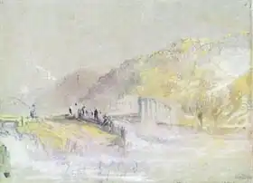 Turner, William: Foul by God: River Landscape with Anglers Fishing from a Weir